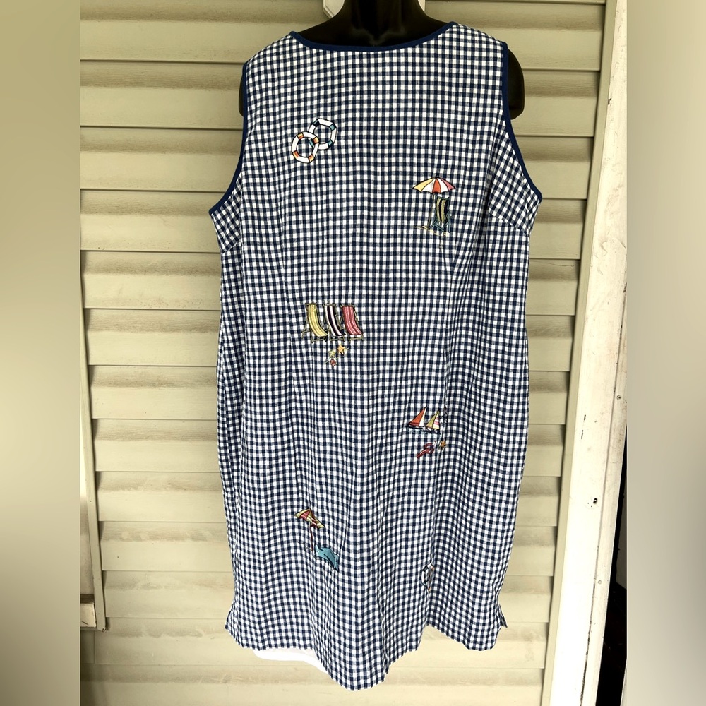 Studio C Plus Embroidered Beach Blue White Checkered Sheath Style Women's Sz 24W